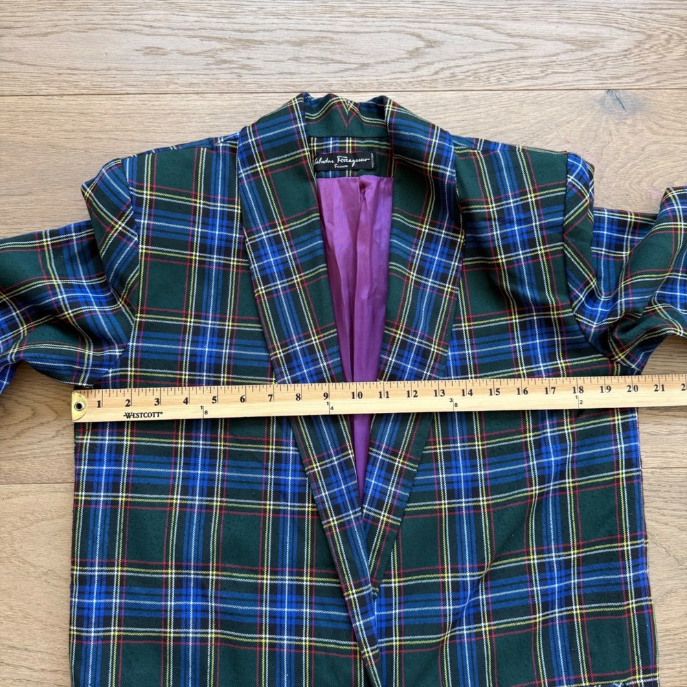 Salvatore Ferragamo Green Tartan Plaid Blazer Made in Italy Purple Lining Womens - Picture 5 of 10